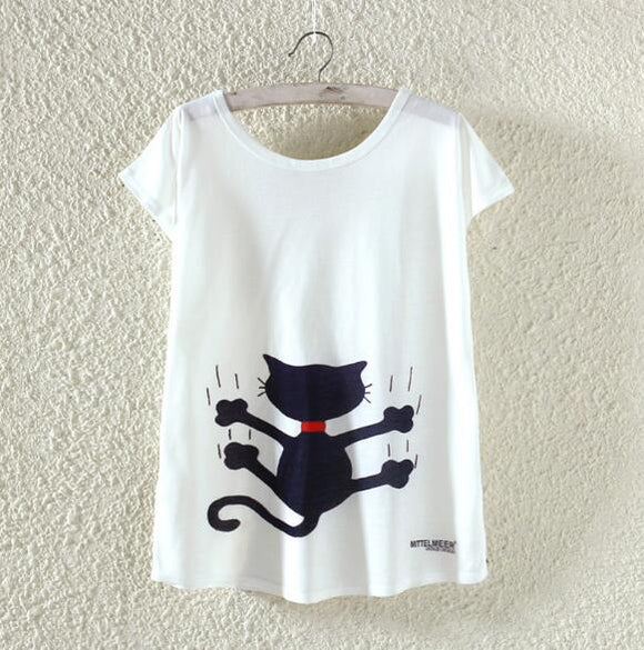 Black Cat Woman T Shirt